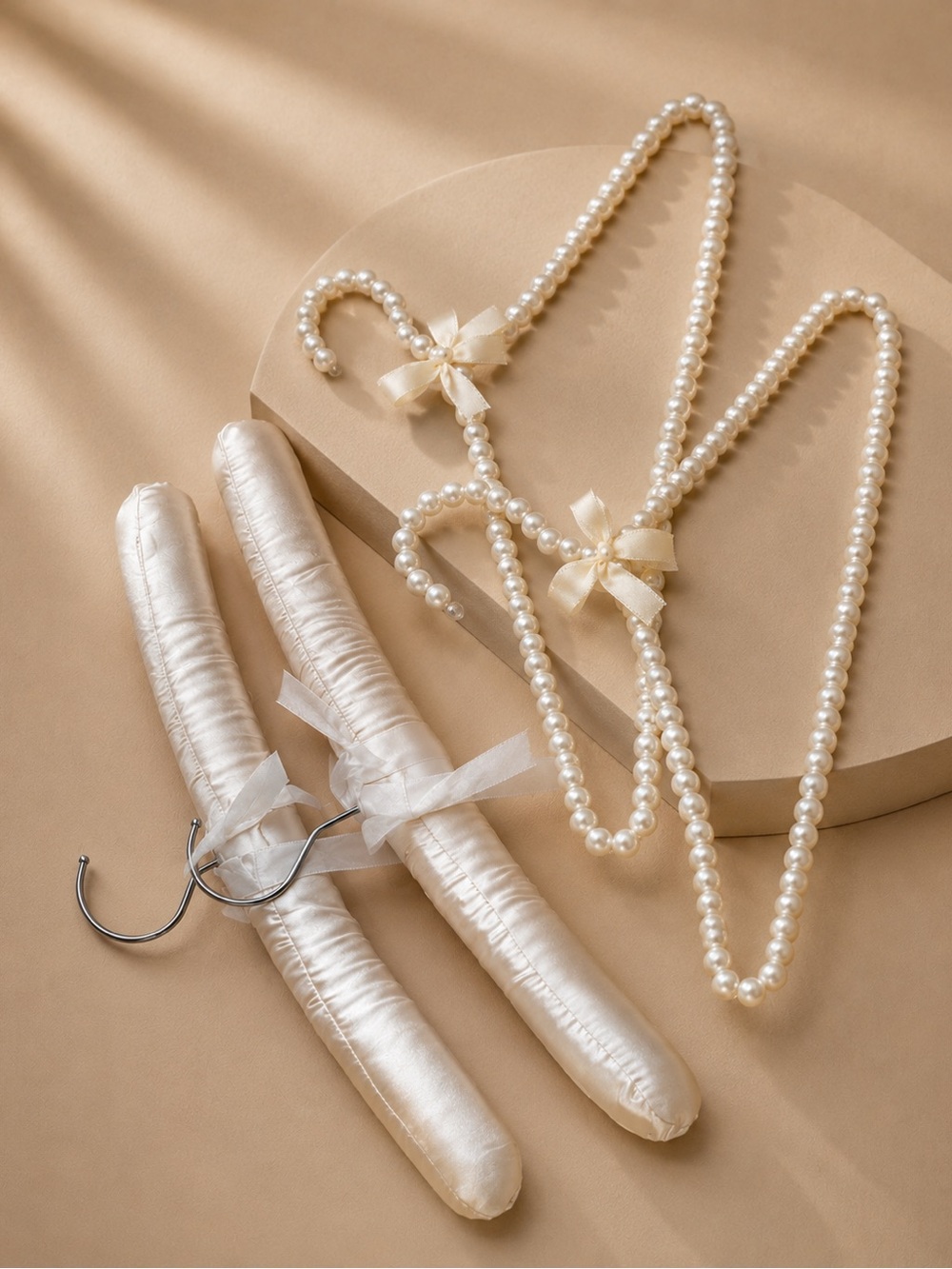 Vintage Pearl Beaded & Ivory Satin Padded Hangers Bridal Closet Set